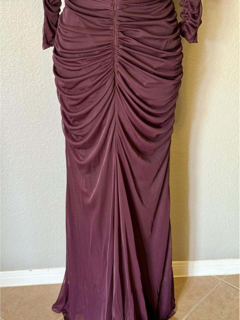 Adrianna Papell Purple Beaded Mesh Ruched Waist Evening Gown Women’s Size 4 - Picture 8 of 16